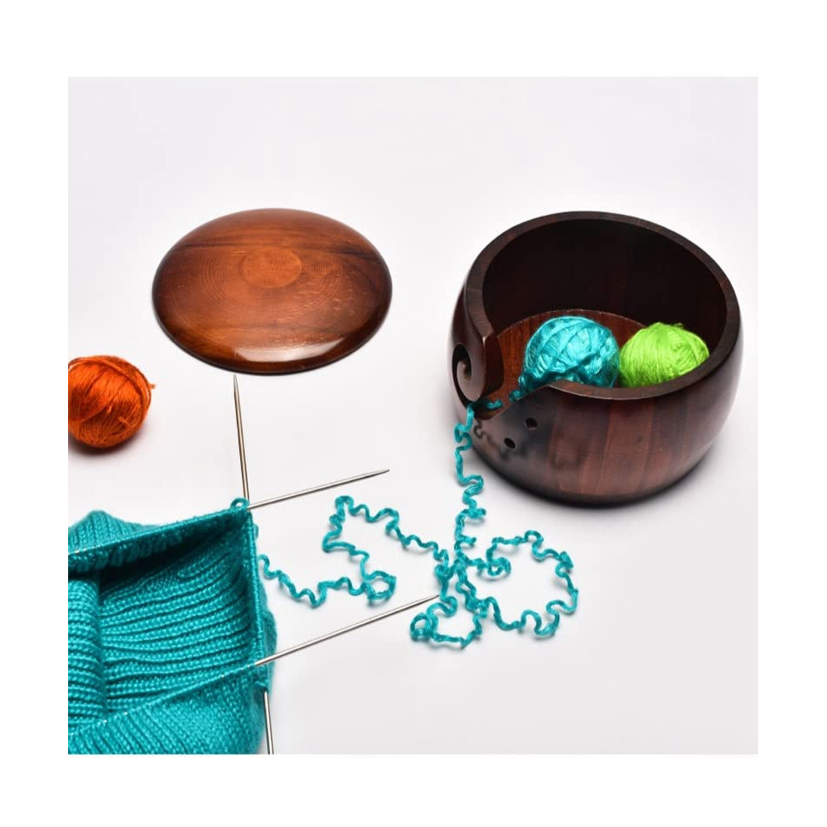 China Wooden Yarn Bowl,Yarn Bowls with Lid for Knitting Crochet Yarn Ball Holder Handmade Yarn Storage Bowl,Light Wood, Men's, Size: One size, Brown